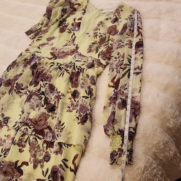 FOURTEENTH PLACE Ella Long Sleeve Chiffon Tiered Maxi dress in yellow bouquet XL - Picture 15 of 16